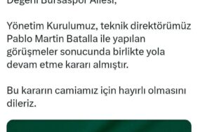 Bursaspor, Pablo Martin Batalla ile tekrardan yola devam kararı aldı