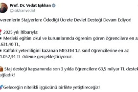 Bakan Işıkhan: Staj Desteği uygulaması ile 63,5 milyar lira destek sağladık