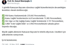 Bakan Memişoğlu: Bayramda sağlık hizmetlerimizin devamlılığını sürdüreceğiz